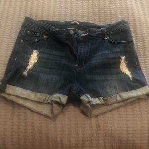 Distressed, cuffed jean shorts